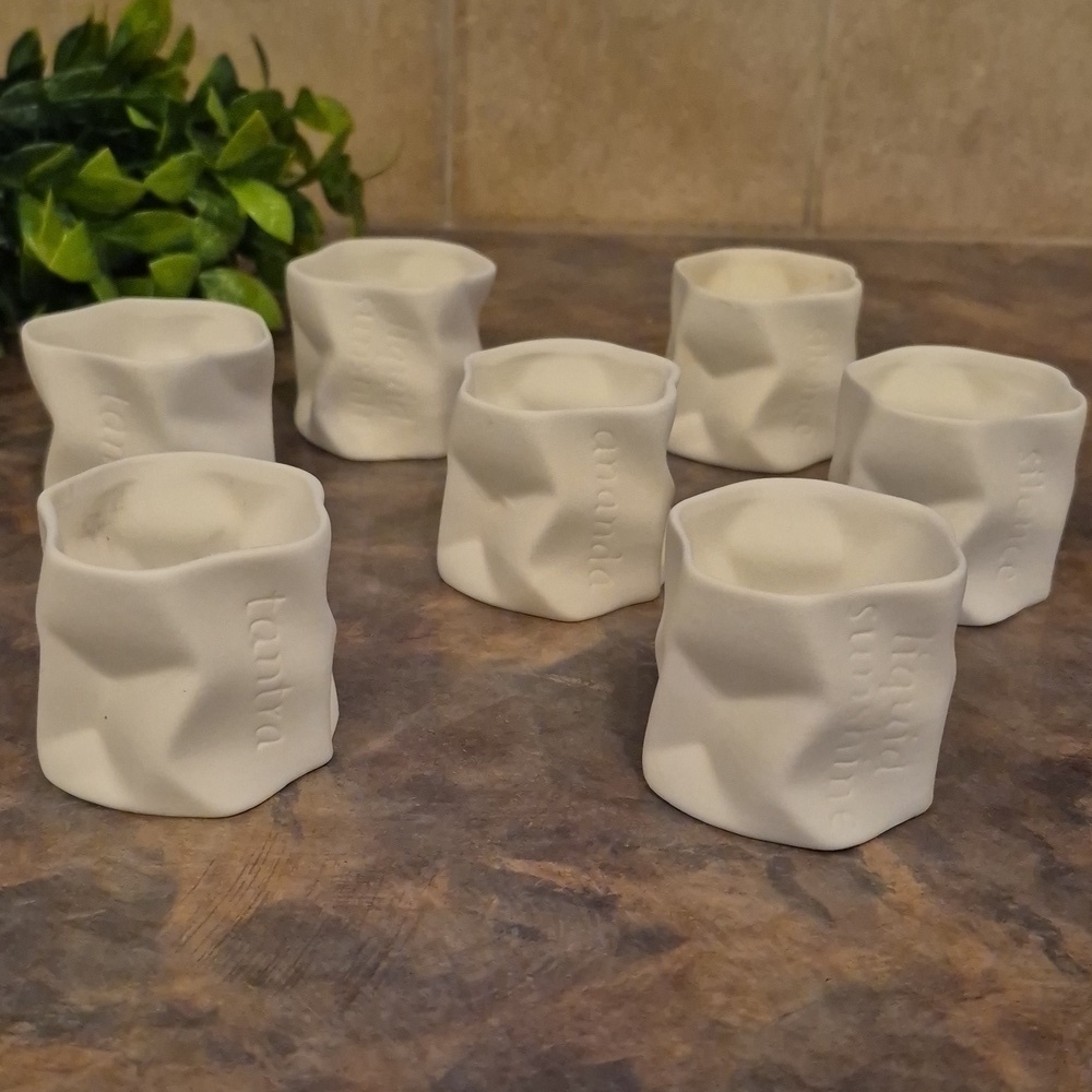 SET OF 7 White Crinkle Cup Ceramic Tealight Candleholders